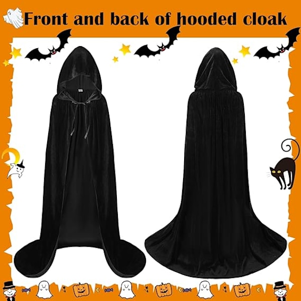 Unisex Vuxen Huvförsedd Kappa Halloween Kappa Lång Sammetskappa Cosplay Kostym Svart