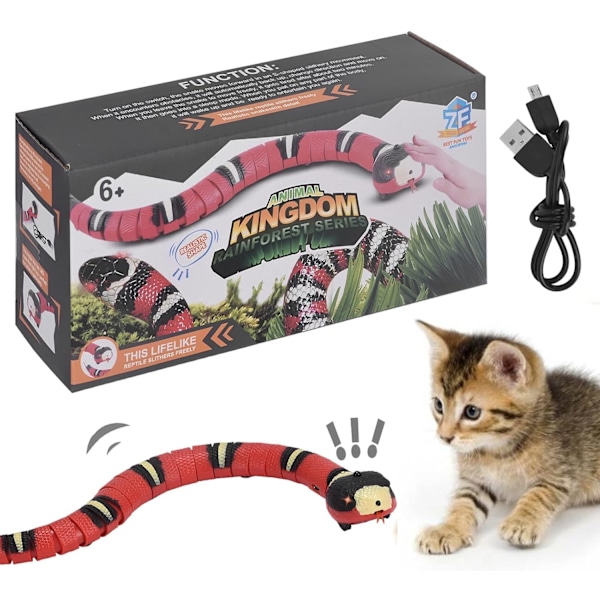 Smart Sensing Slangeleke for Katter - Interaktiv Elektronisk USB-leke, Realistisk Falsk Slange for Halloween & Lek