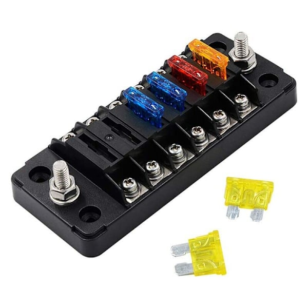 12v bilsikringboks 6 vejs sikringsboks til ATO/ATC 1-20A sikring DC32 V M5 skrueforbindelse sikringsholder med sikring (6 vejs uden negativ pol)