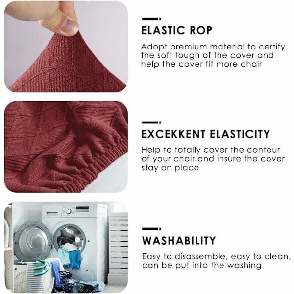 Stoltrekk 4 stykker Spandex stoltrekk Jacquard mønster Universal spisestue Slipcover Slipcover, veldig enkel å rengjøre og holdbar (Burgunder)