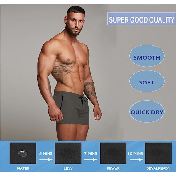 Hurtigtørrende badeshorts til mænd, lynlåslommer, mesh-forede shorts - Størrelse L - Sølvgrå
