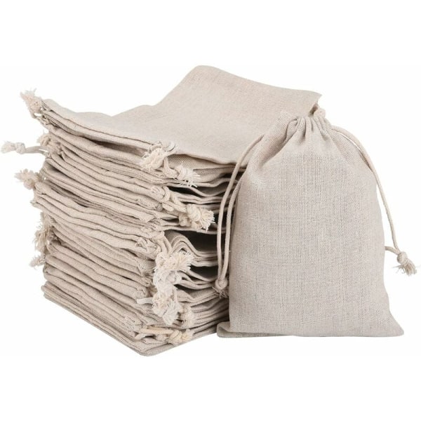 Små bomuldsposer, 30 styks juteposer Gavepose med snøre til brug til opbevaring af ringe Halskæder Slikkrydderier (30 STK, 8 x 10 cm)