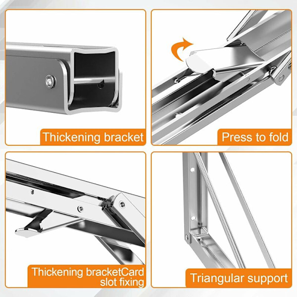 Folding Bracket 600 mm, Folding Shelf Brackets Maximum Load 180kg, Stainless Steel Foldable Console Bracket, Wall Shelf Bracket (2Pcs)