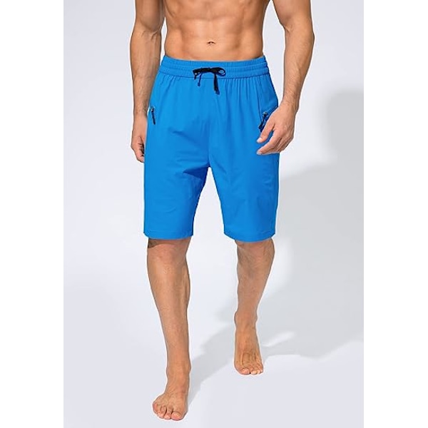 Badebukser til mænd, hurtigtørrende strandshorts med lynlåslomme, badebukser til mænd - Uden mesh-foring - XL - Søblå