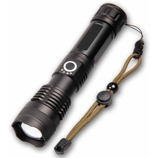 Laddningsbar LED-ficklampa XHP50.2, 5000 Lumen Hög Ljusstyrka Handhållen Ficklampa Taktisk Super Ljus Ficklampor 5 Lägen Vattentät Zoombar Ström D