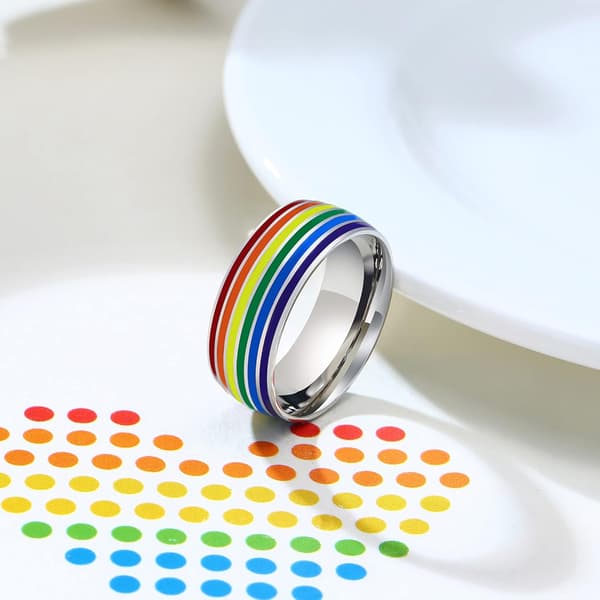 8mm Rustfritt Stål Emalje Regnbue LGBT Pride Ring for Kvinner og