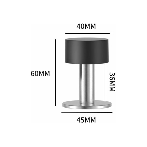 2 stk dørstoppere i rustfritt stål med støtdempende gummi for vegg- eller gulvmontering med 3M dobbeltsidig