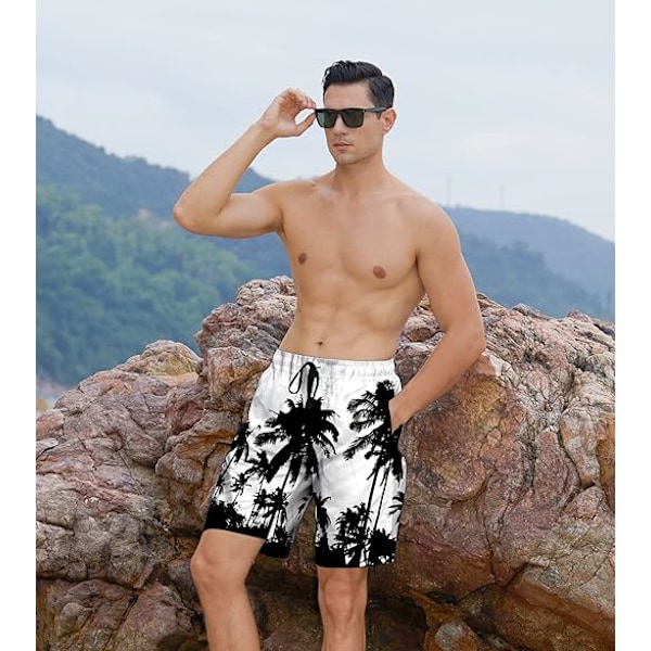 Badbyxor för män, sommar, snabbtorkande strandshorts med sidofickor och meshfoder - L - Svart