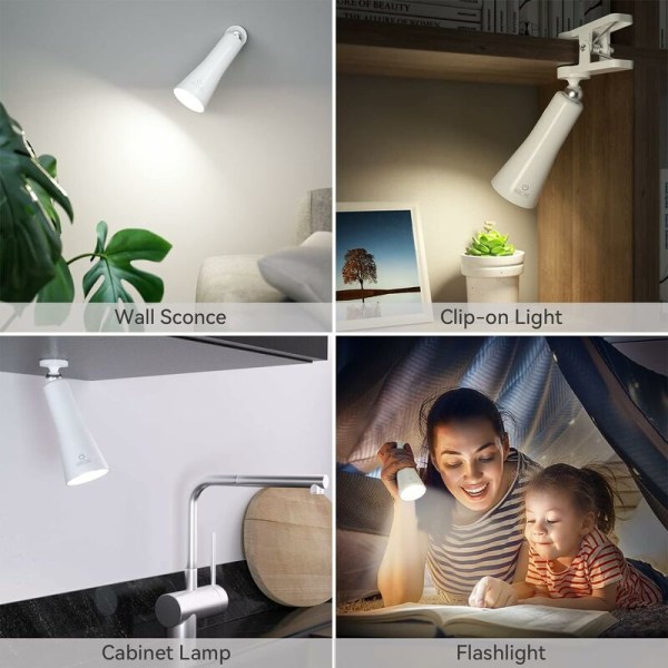 Indendørs væglampe, 3 i 1 USB-port trådløs væglampe, magnetisk clipslampe til læsning i sengen, genopladelig læselampe, 3 intensitet Touch B