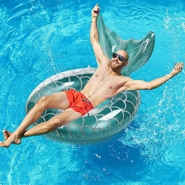 Uppblåsbar boj, hållbar rund uppblåsbar med handtag luftmadrass uppblåsbar flytande pool flotte flytande poolring vuxenstorlek (fiskstjärt Lak