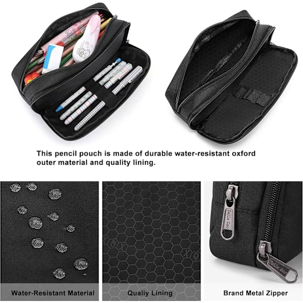 Pencil Case Penalhus med Stor Kapacitet - Sort