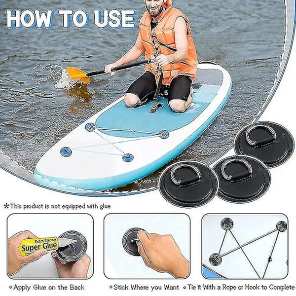 ny stil 4 stk Surfebrett Dinghy Båt Pvc Patch Med D Ring Rigging Kit