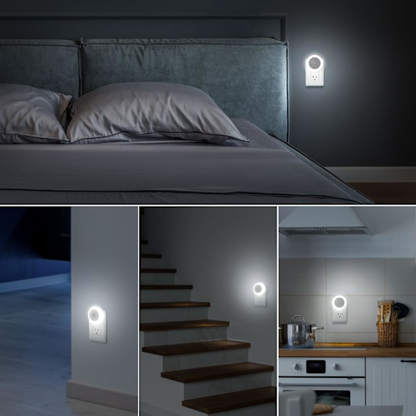 Nattlamper som plugges i veggen, nattlys, skumring til daggry-sensor, hvitt LED-nattlys 0,5W, 2-pakning nattlampe for voksne, soverom, bad, gang,