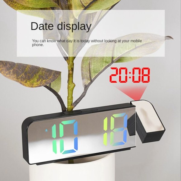 Projektionsväckarklocka 180° rotation 12/24H LED digital klocka USB -laddning Takprojektor väckarklocka (grön)