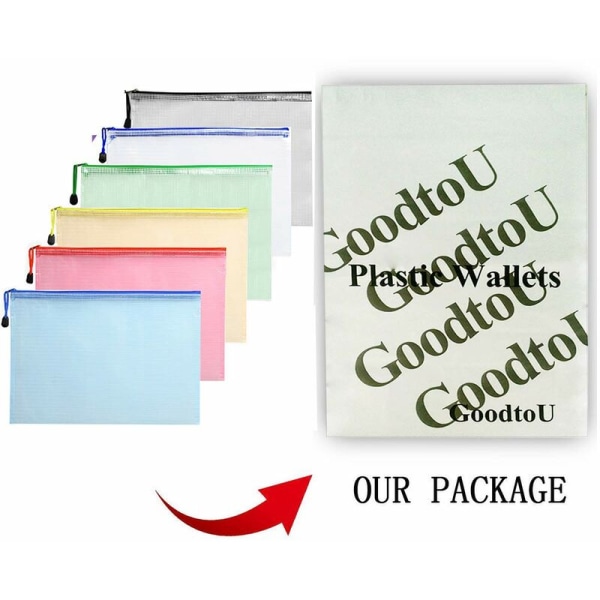 A4 dokumentmappe - 12 stk. DIN A4 plastik dokumentmappe med mesh lynlåspose til kosmetik kontor skole rejse tilbehør (tilfældig farve)