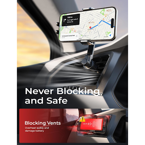 Mobilhållare för Bil - 360° Rotation, Blockerar Aldrig Luftventilen, Passar iPhone 12-16 Pro Max & Samsung Galaxy