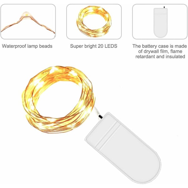 Batteridrivna LED-ljusslingor - 2M 20LED Micro Fairy Lights Koppartråd IP65 Vattentät Dekorativ LED-girlang för inomhus, jul, Ou