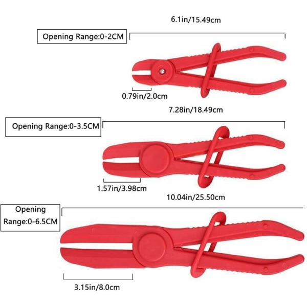 Red Line Slangeklemmeverktøy Nylon Drivstoffslangeklemme Bremseslangeklemmesett Slangetang Nylonslangeklemmer Slangeklemmeverktøy - 3 stykker HIASDFLS