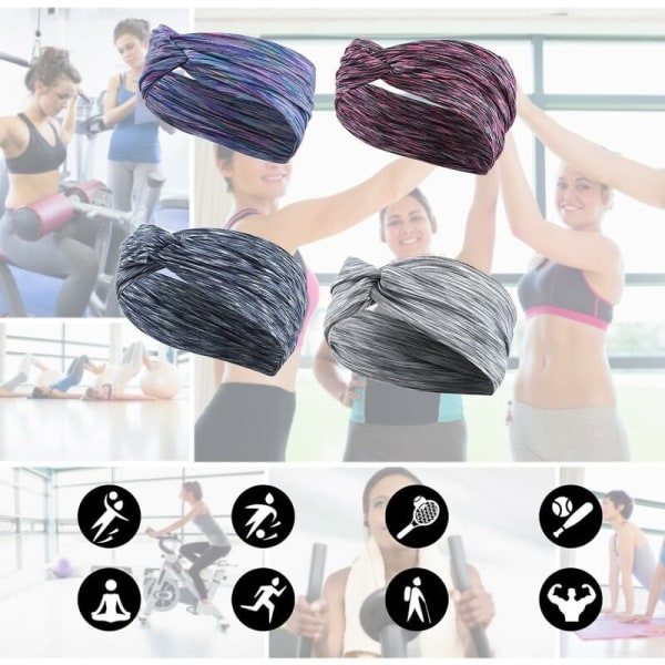 4-pack lätta mjuka träningspannband för kvinnor idealiska för sport, yoga, pilates, dans, löpning, cykling, fitness, resor