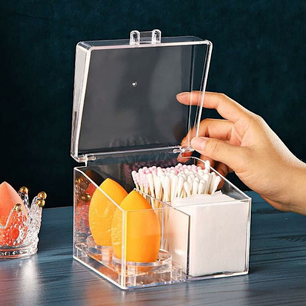 Bomuldsvatpindholder, Bomuldsdispenser, 1 stk. Bomuldsvatpindæske, Fremstillet af Ps-materiale, Med låg, Holdbar (12 x 10 x 9,5 cm, Stil B) HIASDFLS