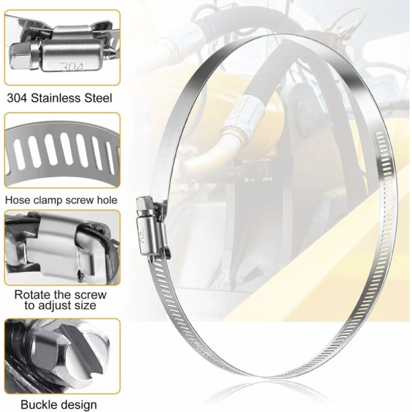 6 tommers slangeklemmer 304 rustfritt stål slangeklemmer slangeklemmer 141mm til 165mm justerbar slangeklemme (6-pakning)