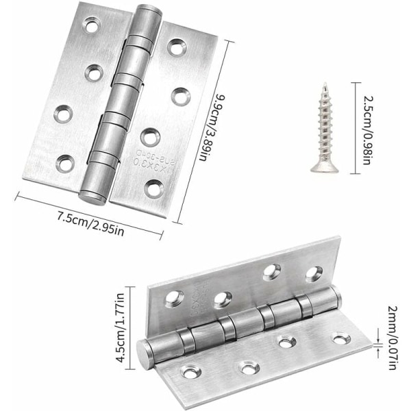 Hengsler, 6 stk 100 x 80 mm rustfritt stål dørhengsler med 48 stk skruer, hengsler for kjøkkenmøbler, maskinvare skap, vinduer,
