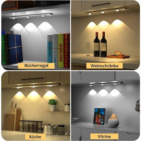 40cm Bevægelsessensor Skab Lampe, Justerbar Genopladelig USB Trådløs LED Skab Lampe 3000K-6000K LED Belysning Studie Køkken Natlys Skab