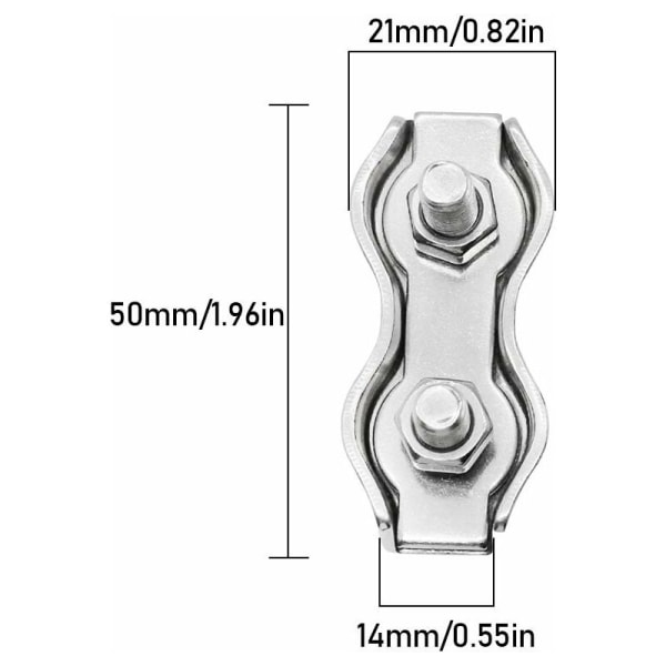 6 kappaletta M5 Duplex -ruostumattomasta teräksestä valmistettuja puristimia köyden liittimeen Ruostumattomasta teräksestä valmistettu vaijeripuristimen pidike 4 mm vaijerille Ruostumattomasta teräksestä valmistettu kaapelipidike