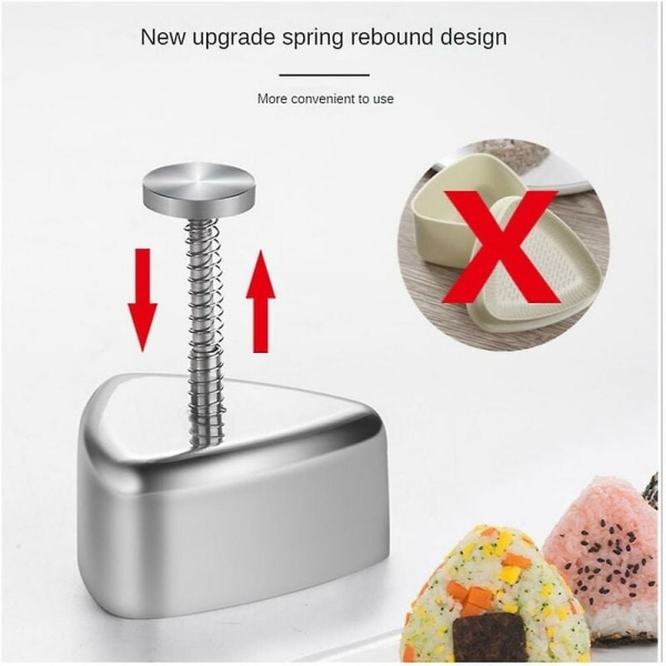 Onigiri-form, risbollform i rostfritt stål, klassisk triangulär Musubi-form för lunchlåda och Ho