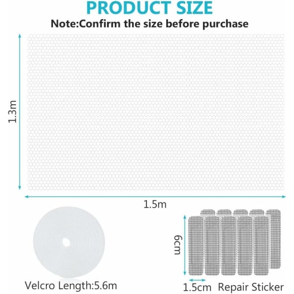 Myggnät för rullgardiner, 4 st 130 x 150cm Klippbara självhäftande myggnät med 4 rullar tejpkrokar, myggnät för