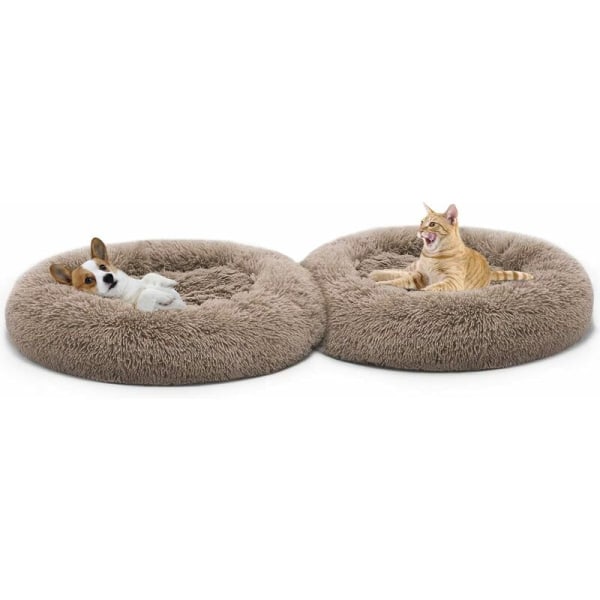 Ortopedisk hund seng komfortabel donut koselig rund hund seng ultra myk vaskbar hund og katt pute seng (70cm, brun)