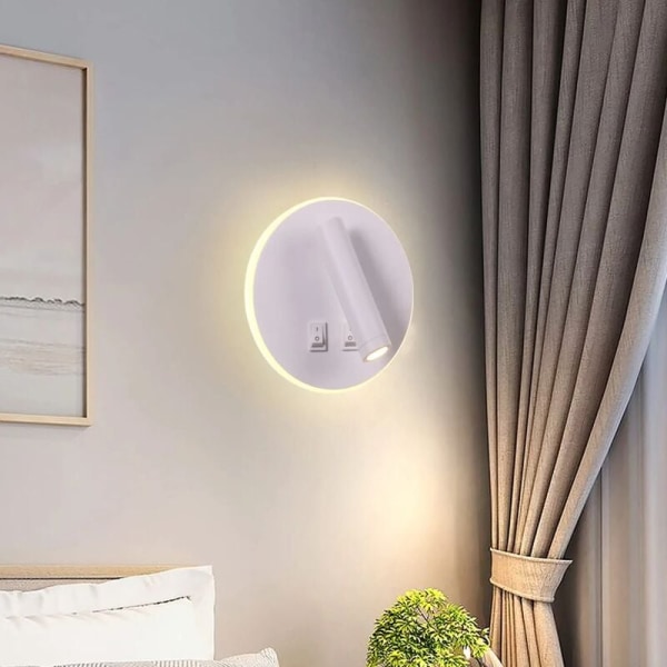 Sänglampa LED vägglampa inomhus hotell vägglampor säng hall vägglampa med strömbrytare --Neutral Light, Vit (Rund) HIASDFLS