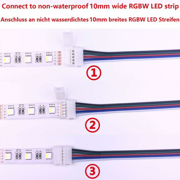 10 stk RGBW-kontaktkabel 5-pin lampe 10mm LED-stripe lyskonverter loddefri LED-båndadapter for tilkobling av 2 SMD 5050 RGBW LED-striper