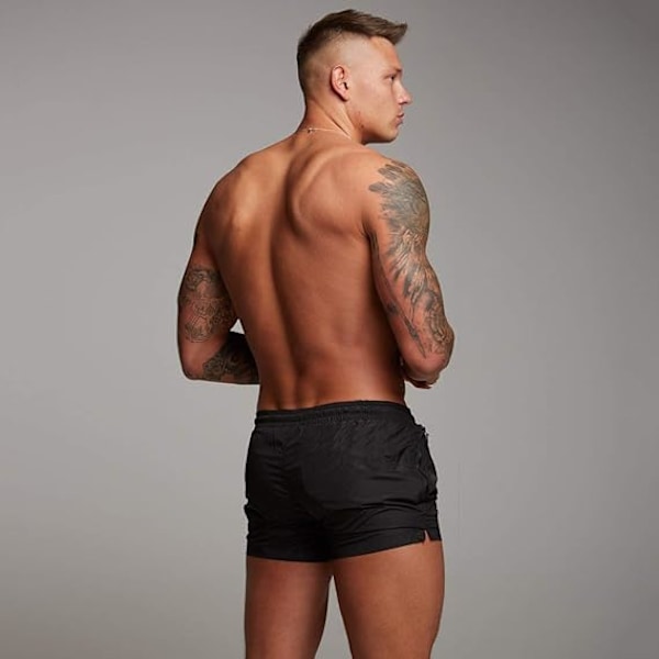 Badbyxor för män, snabbtorkande badkläder med dragkedjefickor, badshorts med meshfoder - Storlek L - Svart