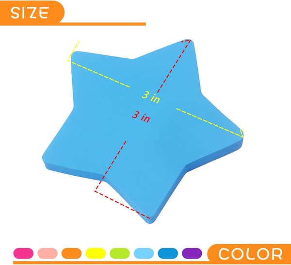 Otte stjerneformede sticky notes i 8 levende farver