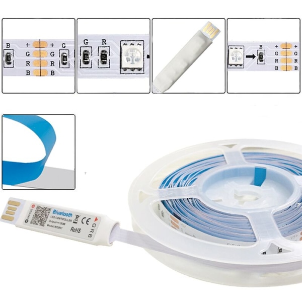 LED-stripe lys Bluetooth fleksibel lampe stripe diode SMD5050 DC5V skrivebords skjerm TV bakgrunnsrom belysning USB-kabel, 2M