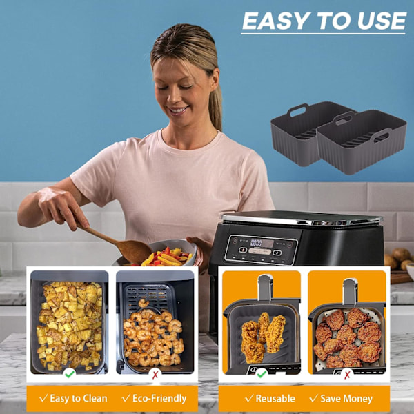 Airfryer Silikoninnlegg, Gjenbrukbart, Grå 2 stk