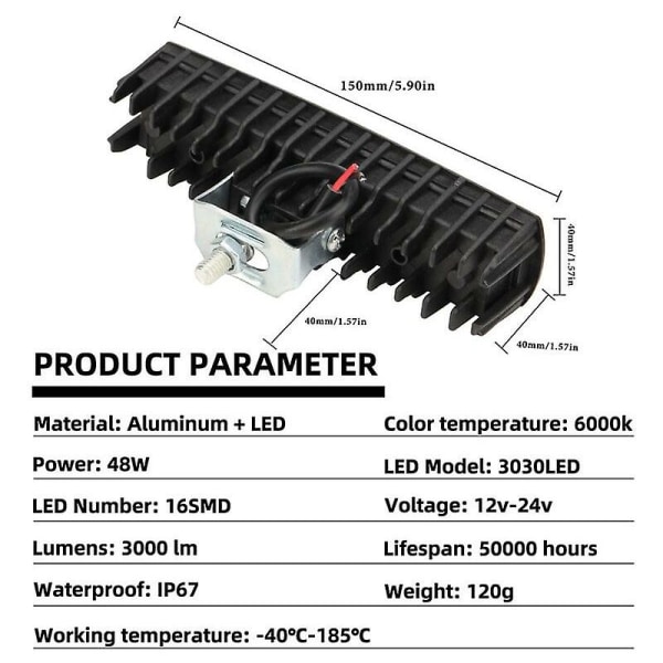 48W LED-frontlykt arbeidslys LED-bar tåkelys 12-30V for motorsykkel lastebil båt traktor tilhenger terrenggående arbeidslys LED 4 stk.