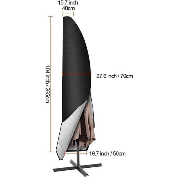 Parasolltrekk, 265cm hageparasolltrekk / beskyttelsestrekk for Oxford vanntett parasoll, svart