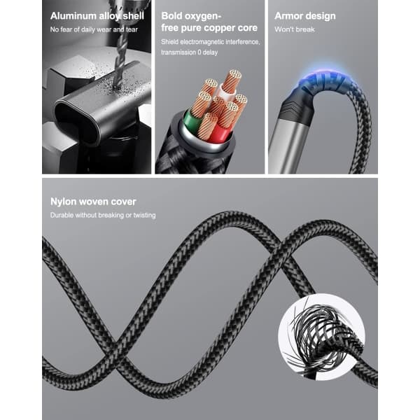 Bil Aux Lydkabel til iPhone, Lightning til 3.5mm Nylon Stereo Au