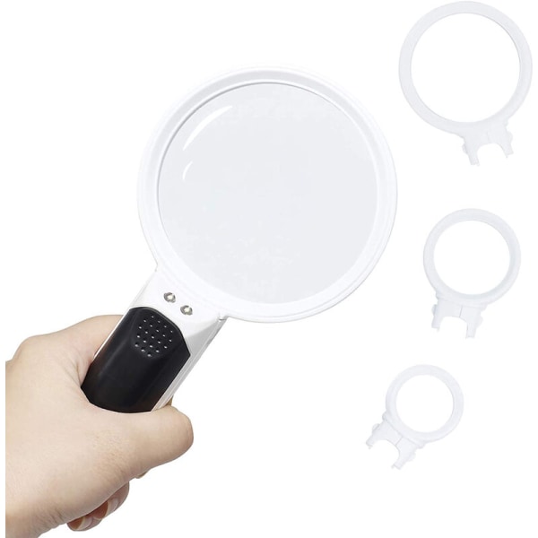 LED-opplyste forstørrelsesglasssett 4 avtakbare glasslinse 2,5X 5X 10X 16X Stor håndholdt opplyst forstørrelsesglass med 2 LED-lys for seniorer