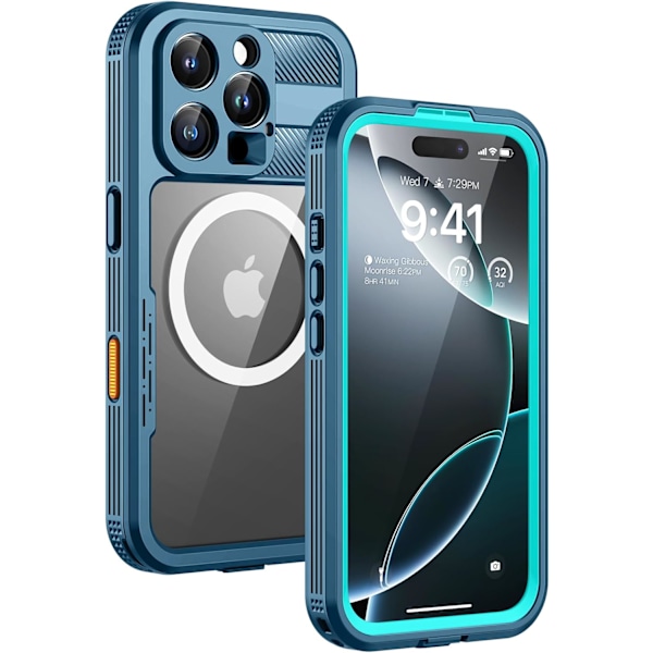 Magnetiskt skal för iPhone 16 Pro Max, IP68 Vattentätt Dammtätt Skal, [Kompatibelt med Magsafe] [Inbyggt Skärmskydd] Robust och Tåligt Skal som täcker hela telefonen
