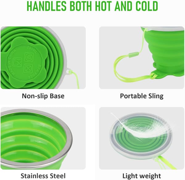 Vikbar Silikonmugg med Lock - Portabel Resemugg för Utomhusbruk, Camping, Vandring (2-pack)