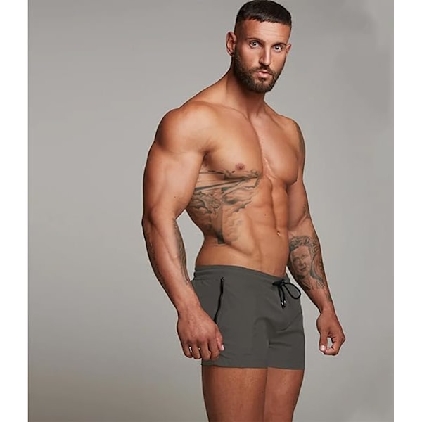 Hurtigtørkende Badeshorts for Menn, Lommer med Glidelås, Mesh-forede Shorts - Størrelse L - Sølvgrå