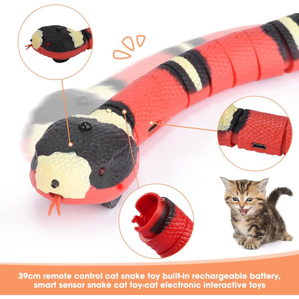 Smart Sensing Slangeleke for Katter - Interaktiv Elektronisk USB-leke, Realistisk Falsk Slange for Halloween & Lek