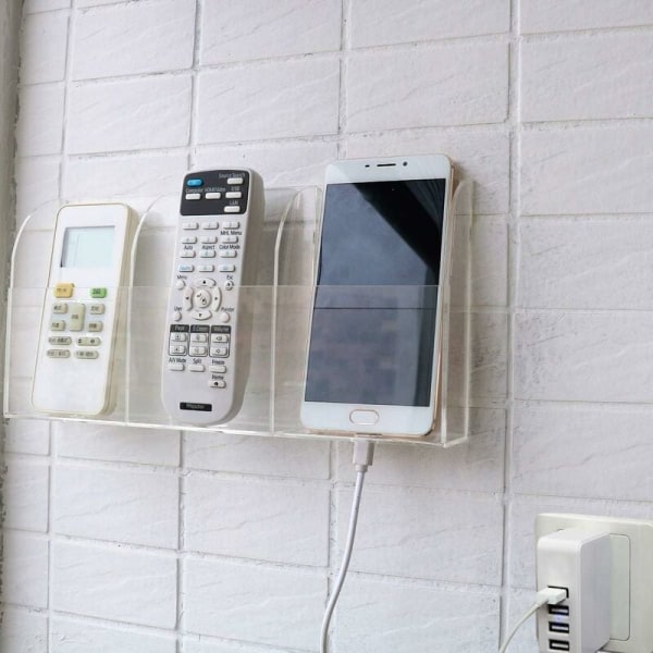 Vægmonteret akryl telefonholder Fjernbetjeningsholder Medieopbevaringsboks, 3 etuier-DENUOTOP