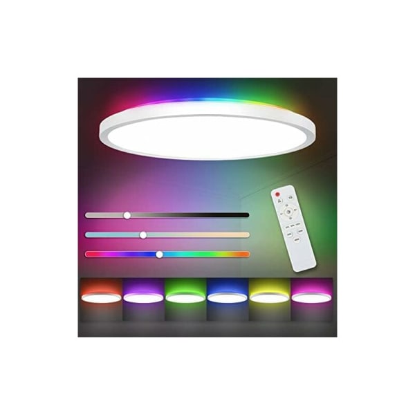 Dimbar LED-taklys 24W, 3200lm IP44 lysarmatur RGB-bakgrunnslyslampe med fjernkontroll 3000-6500K, moderne rundt led-taklys