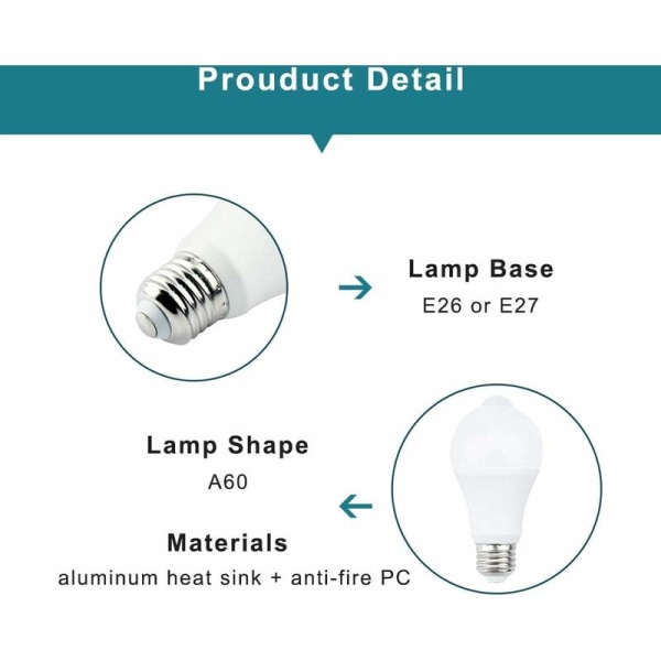 E27 LED-pære med bevegelsessensor Smart lys 9 W Erstatter 90 W sparepære 120° strålevinkel, hvit, E27, 9 W