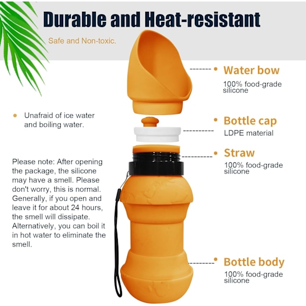 Silikon Vattenflaska för Husdjur - 560ml Hopfällbar Resemugg för Hundar & Katter | Lättviktig, Portabel & Lätt att Rengöra (Orange)