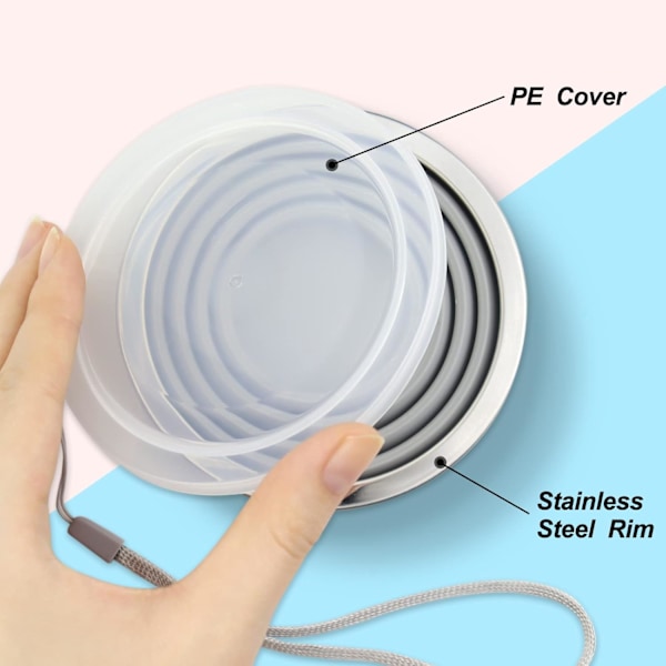Sammenleggbar silikonkopp for campingturer, liten bærbar drikkekopp med lokk, gjenbrukbar for utendørs fotturer 270ml (Blå/Grå, 2-pakning)